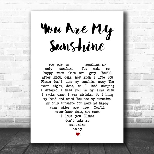 Christina Perri You Are My Sunshine White Heart Song Lyric Music Art Print