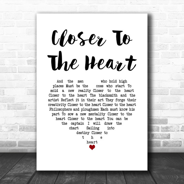 Rush Closer To The Heart White Heart Song Lyric Music Art Print