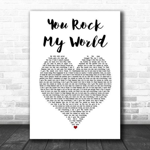 Michael Jackson You Rock My World White Heart Song Lyric Music Art Print