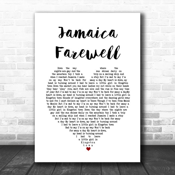 Harry Belafonte Jamaica Farewell White Heart Song Lyric Music Art Print
