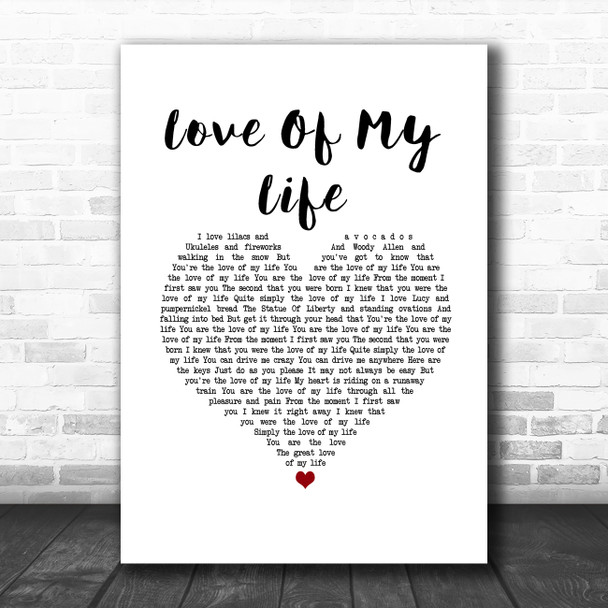 Carly Simon Love Of My Life White Heart Song Lyric Music Art Print