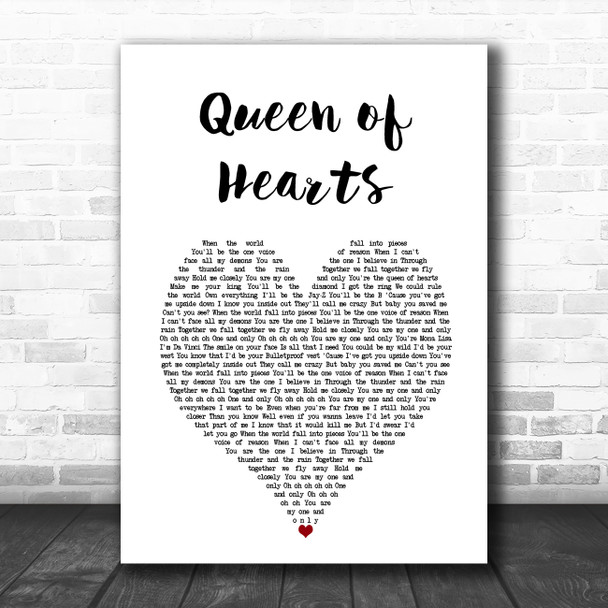 We The Kings Queen of Hearts White Heart Song Lyric Music Art Print