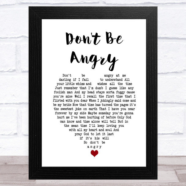 Stonewall Jackson Don't Be Angry White Heart Song Lyric Music Art Print