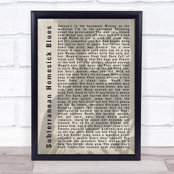 Bob Dylan Subterranean Homesick Blues Shadow Song Lyric Music Wall Art Print