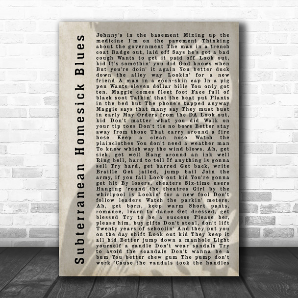 Bob Dylan Subterranean Homesick Blues Shadow Song Lyric Music Wall Art Print