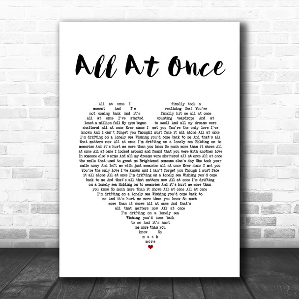 Whitney Houston All At Once White Heart Song Lyric Music Art Print