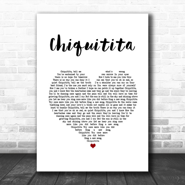 ABBA Chiquitita White Heart Song Lyric Music Art Print