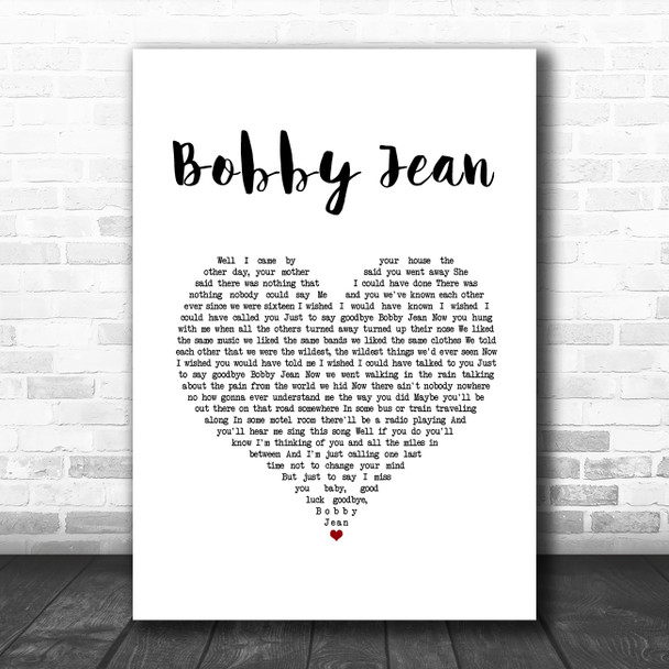 Bruce Springsteen Bobby Jean White Heart Song Lyric Music Art Print