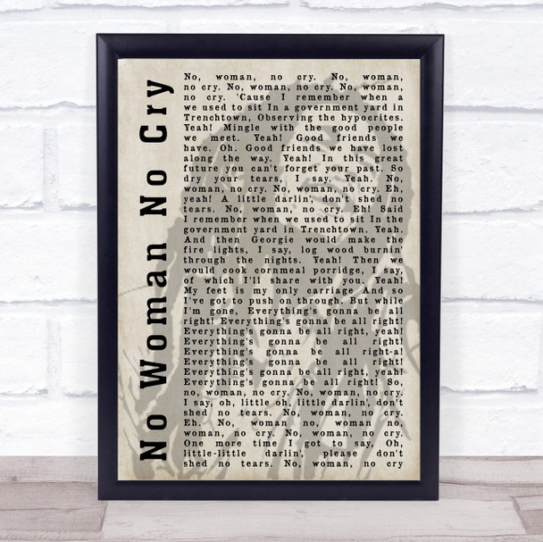 Bob Marley No Woman No Cry Shadow Song Lyric Music Wall Art Print