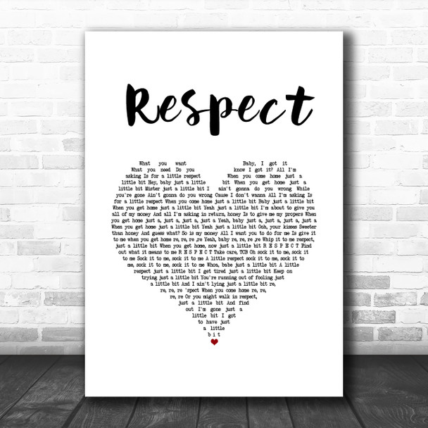 Aretha Franklin Respect White Heart Song Lyric Music Art Print