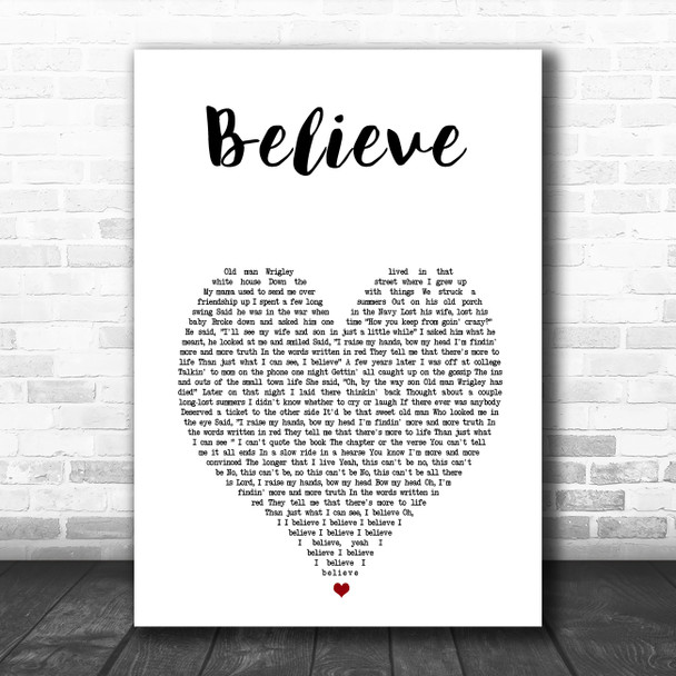 Brooks & Dunn Believe White Heart Song Lyric Music Art Print