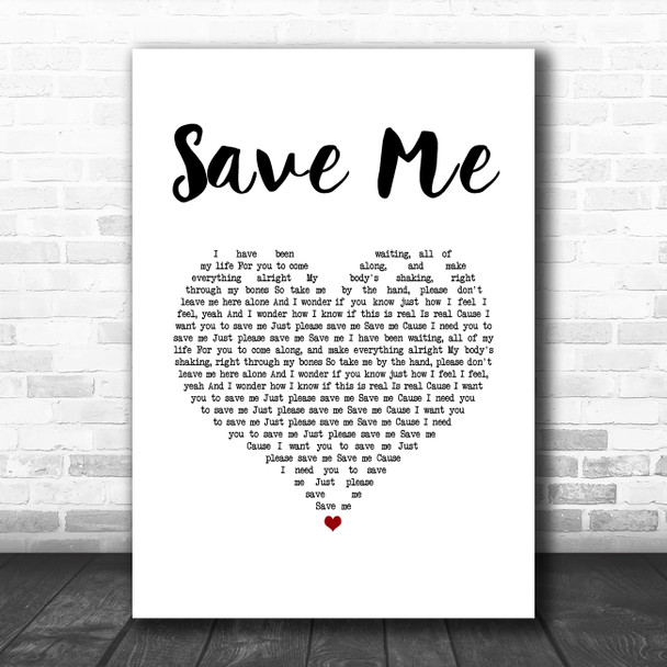 Darren Styles Save Me White Heart Song Lyric Music Art Print