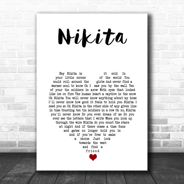 Elton John Nikita White Heart Song Lyric Music Art Print