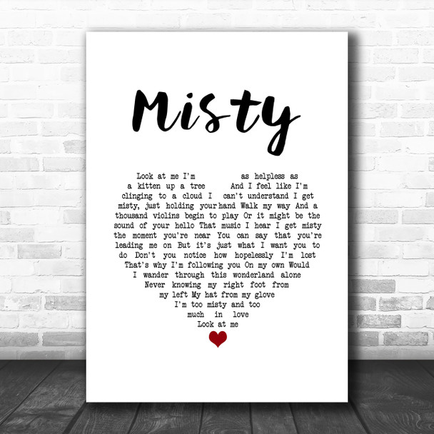 Johnny Mathis Misty White Heart Song Lyric Music Art Print