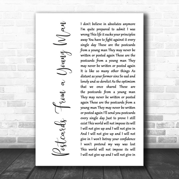 Manic Street Preachers Postcards From a Young Man White Script Song Lyric Music Art Print