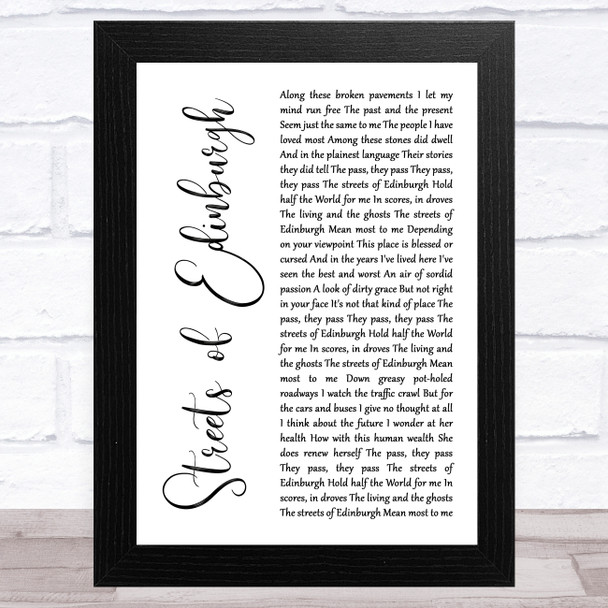 The Proclaimers Streets of Edinburgh White Script Song Lyric Music Art Print