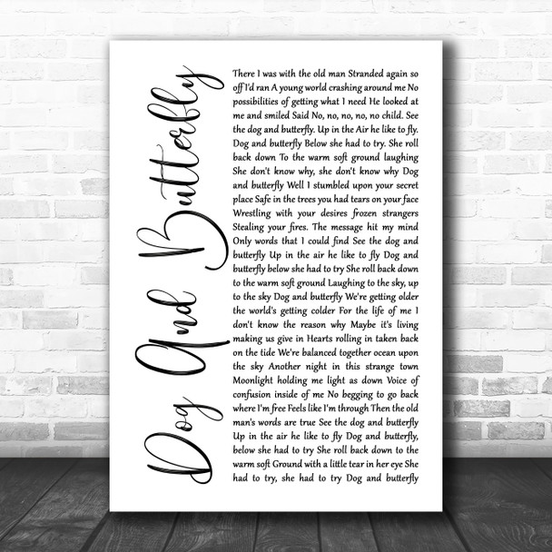 Heart Dog And Butterfly White Script Song Lyric Music Art Print