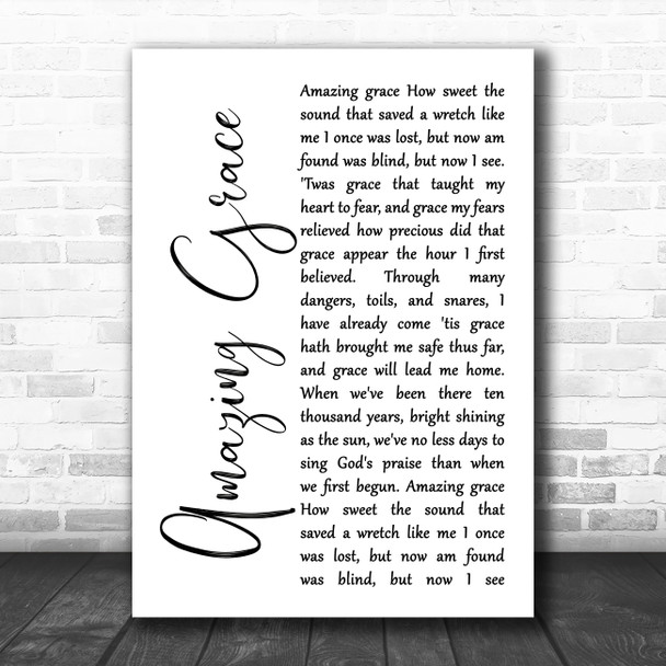 Alan Jackson Amazing Grace White Script Song Lyric Music Art Print