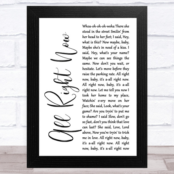 Free All Right Now White Script Song Lyric Music Art Print