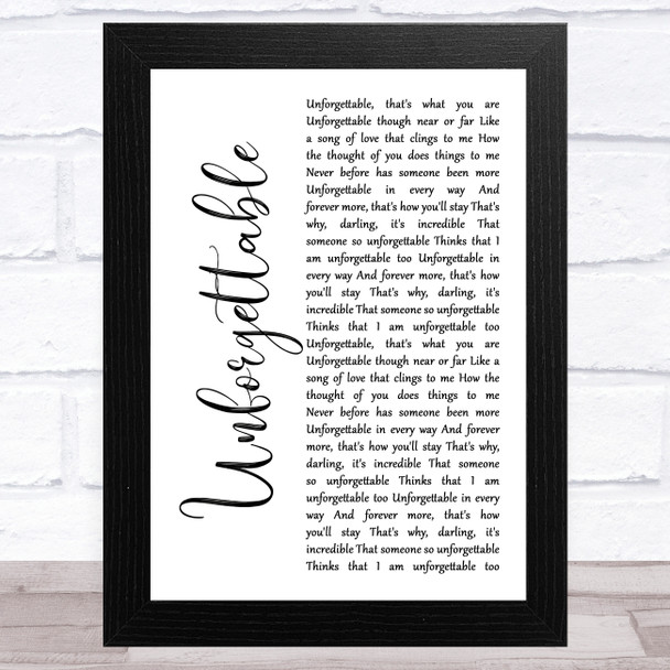 Nat King Cole Unforgettable White Script Song Lyric Music Art Print