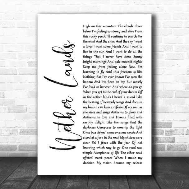 Dan Fogelberg Nether Lands White Script Song Lyric Music Art Print