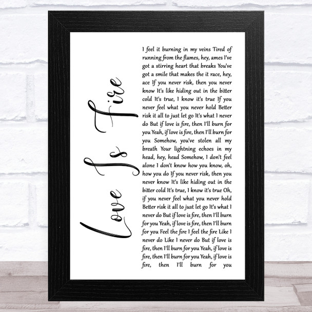 Freya Ridings Love Is Fire White Script Song Lyric Music Art Print