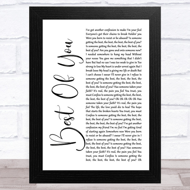 Foo Fighters Best Of You White Script Song Lyric Music Art Print