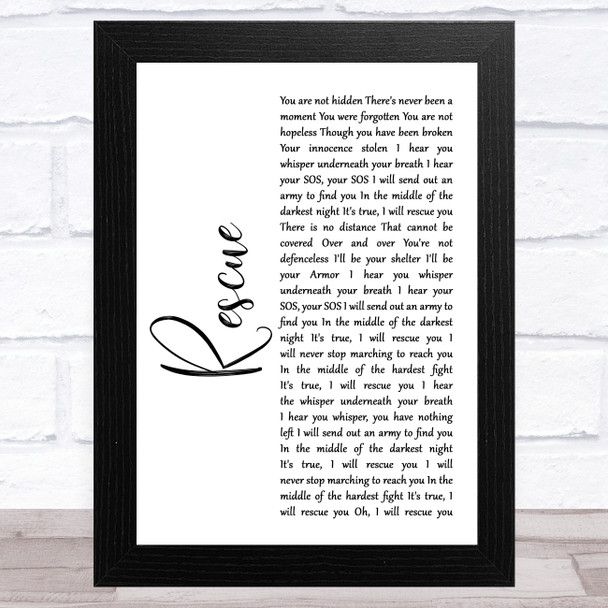 Lauren Daigle Rescue White Script Song Lyric Music Art Print