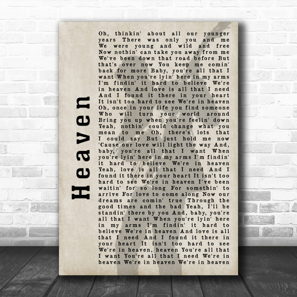 Bryan Adams Heaven Shadow Song Lyric Music Wall Art Print