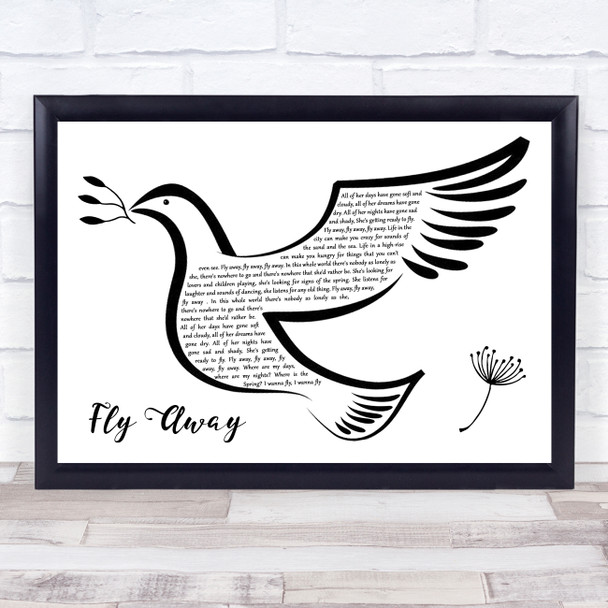 John Denver Fly Away Black & White Dove Bird Song Lyric Art Print