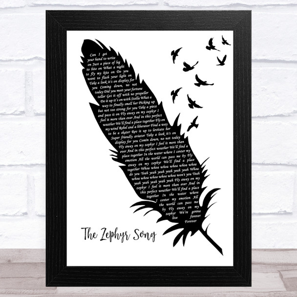 Red Hot Chili Peppers The Zephyr Song Black & White Feather & Birds Song Lyric Art Print