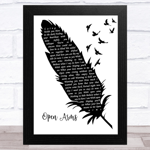 Journey Open Arms Black & White Feather & Birds Song Lyric Art Print