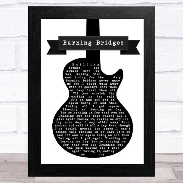 Status Quo Burning Bridges Black & White Guitar Song Lyric Art Print