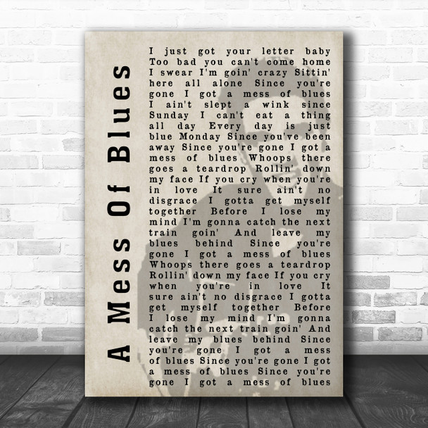 Elvis Presley A Mess Of Blues Face Shadow Song Lyric Music Wall Art Print