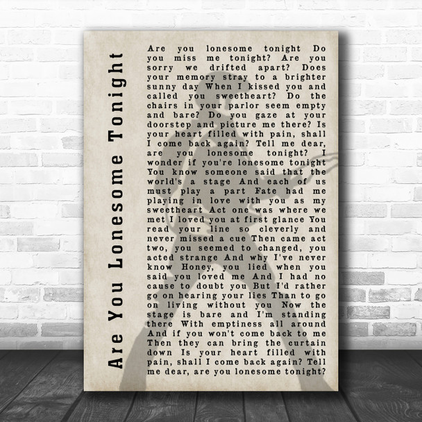 Elvis Presley Are You Lonesome Tonight Pose Shadow Song Lyric Music Wall Art Print