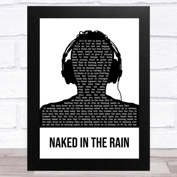 Blue Pearl Naked in the Rain Black & White Man Headphones Song Lyric Art Print
