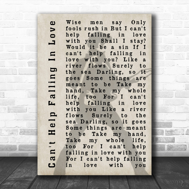 Elvis Presley Can't Help Falling In Love Pose Shadow Song Lyric Music Wall Art Print