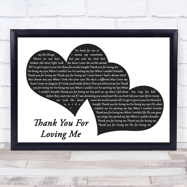 Bon Jovi Thank You For Loving Me Landscape Black & White Two Hearts Song Lyric Art Print