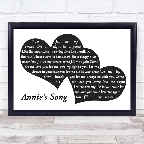 John Denver Annie's Song Landscape Black & White Two Hearts Song Lyric Art Print