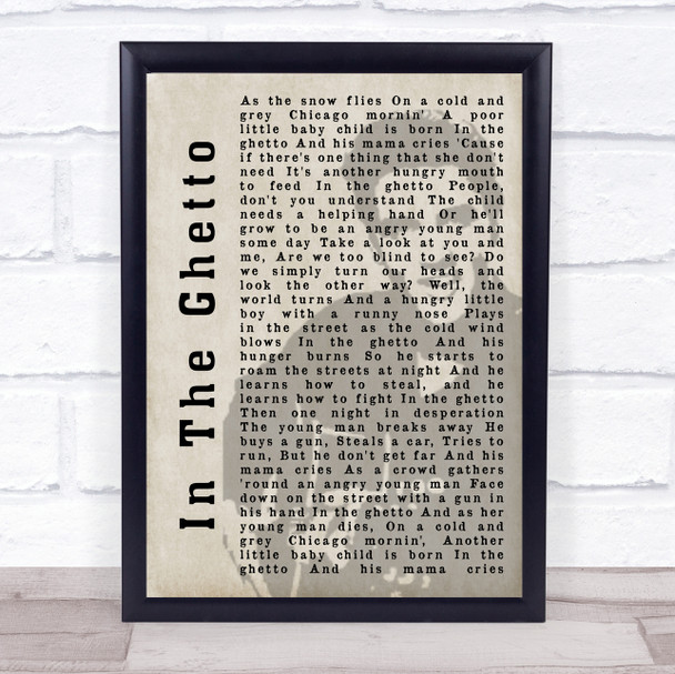 Elvis Presley In The Ghetto Face Shadow Song Lyric Music Wall Art Print