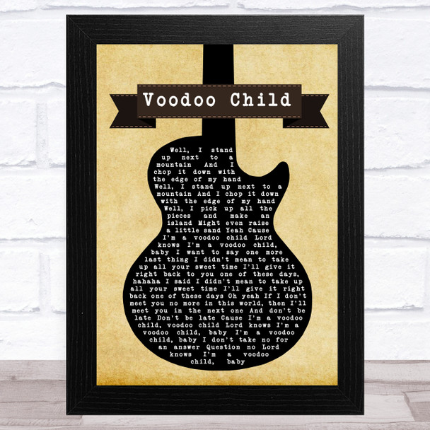 Jimi Hendrix Voodoo Child Black Guitar Song Lyric Art Print