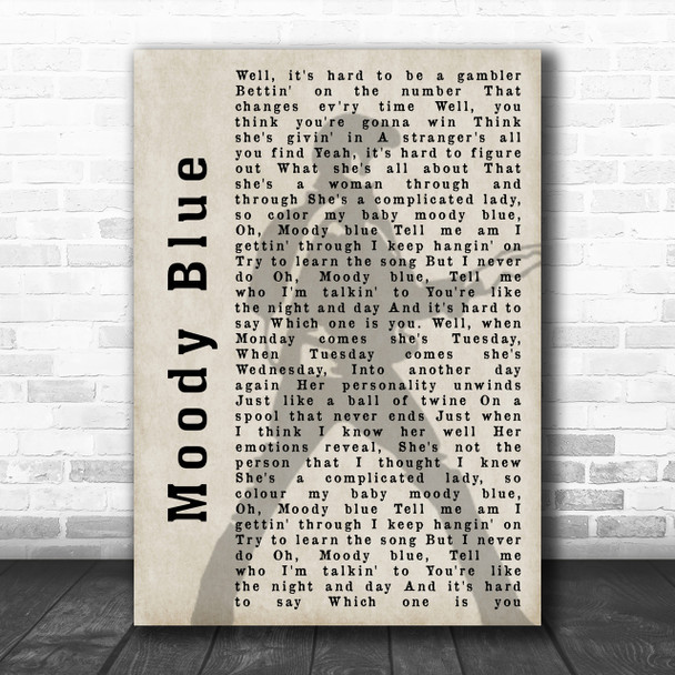 Elvis Presley Moody Blue Pose Shadow Song Lyric Music Wall Art Print