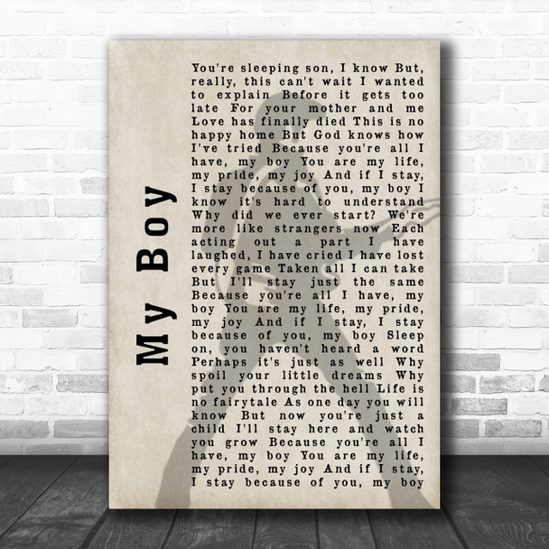 Elvis Presley My Boy Pose Shadow Song Lyric Music Wall Art Print