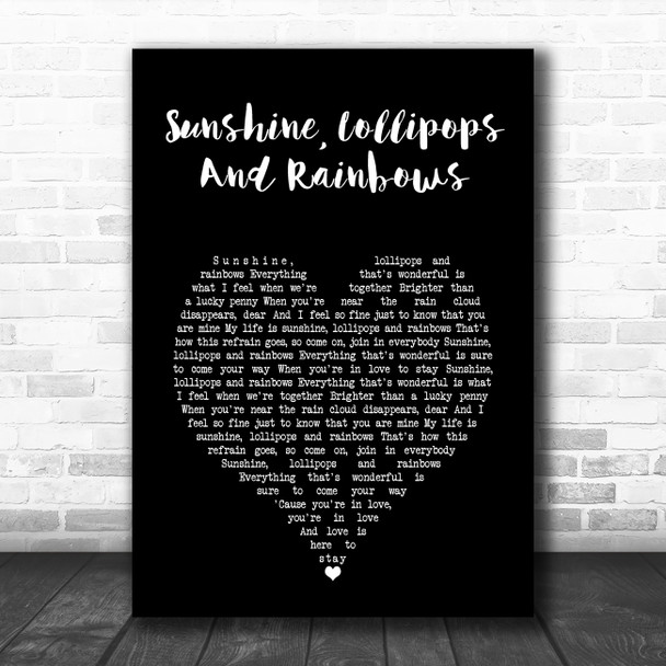 Lesley Gore Sunshine, Lollipops And Rainbows Black Heart Song Lyric Art Print