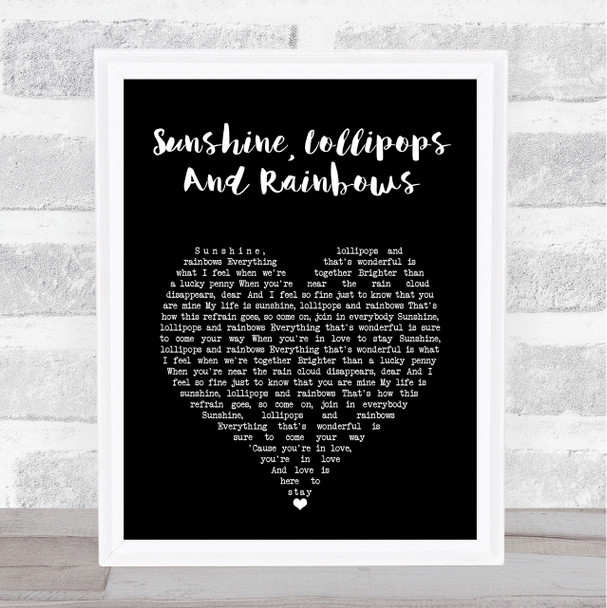 Lesley Gore Sunshine, Lollipops And Rainbows Black Heart Song Lyric Art Print