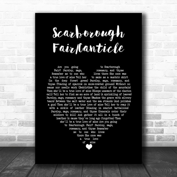Simon Garfunkel Scarborough FairCanticle Black Heart Song Lyric Art Print