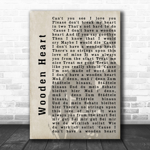 Elvis Presley Wooden Heart Face Shadow Song Lyric Music Wall Art Print