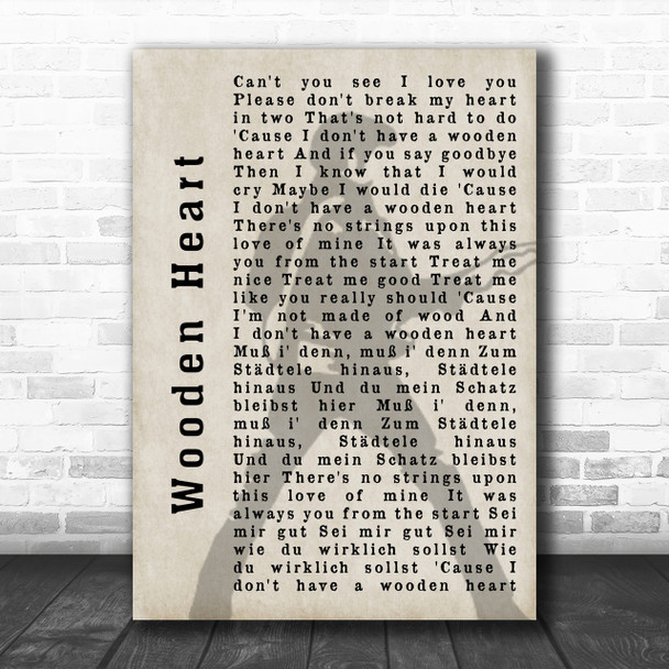 Elvis Presley Wooden Heart Pose Shadow Song Lyric Music Wall Art Print