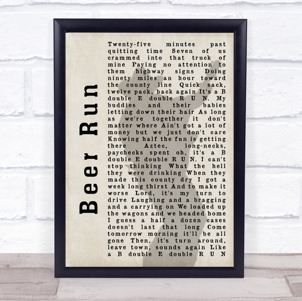 Garth Brooks Beer Run Shadow Song Lyric Music Wall Art Print