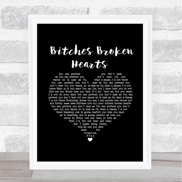 Billie Eilish Bitches Broken Hearts Black Heart Song Lyric Art Print